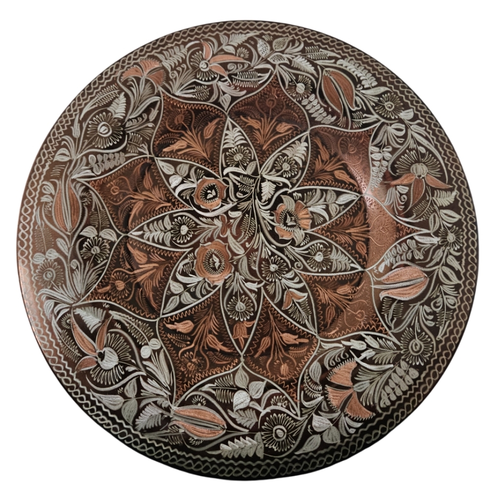 Vintage Turkish Engraved Copper Serving Tray/Plate/Wall Art Decor 13" Hand Made